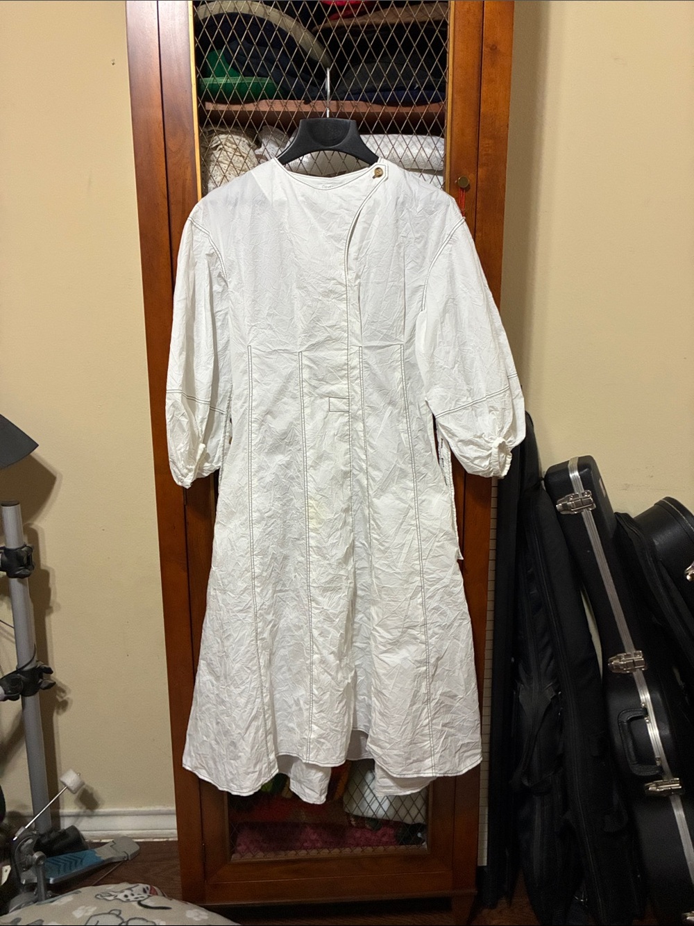 Deveaux White Midi Dress with Puff Sleeves